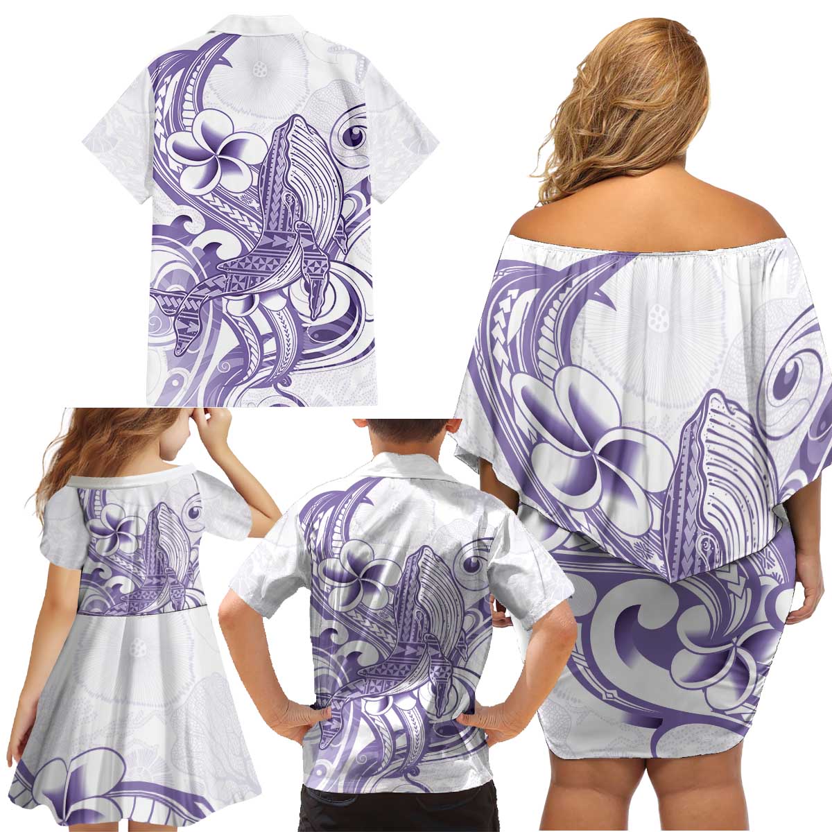 Purple Hawaii Family Matching Off Shoulder Short Dress and Hawaiian Shirt Humpback Whale Tattoo Polynesian Tribal Ocean Vibes LT14 - Polynesian Pride