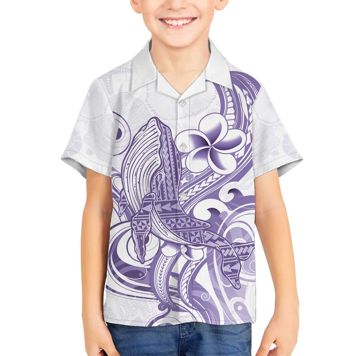 Purple Hawaii Family Matching Puletasi and Hawaiian Shirt Humpback Whale Tattoo Polynesian Tribal Ocean Vibes LT14 Son's Shirt Purple - Polynesian Pride