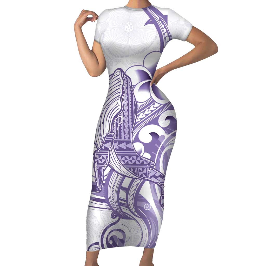 Purple Hawaii Family Matching Short Sleeve Bodycon Dress and Hawaiian Shirt Humpback Whale Tattoo Polynesian Tribal Ocean Vibes LT14 Mom's Dress Purple - Polynesian Pride