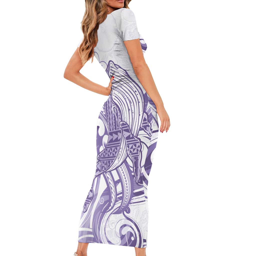 Purple Hawaii Family Matching Short Sleeve Bodycon Dress and Hawaiian Shirt Humpback Whale Tattoo Polynesian Tribal Ocean Vibes LT14 - Polynesian Pride