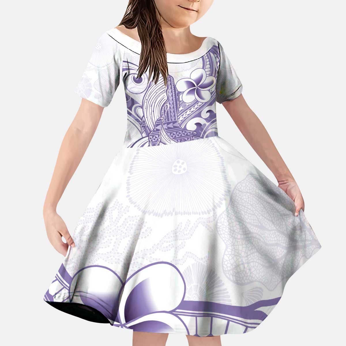 Purple Hawaii Kid Short Sleeve Dress Humpback Whale Tattoo Polynesian Tribal Ocean Vibes