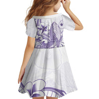 Purple Hawaii Kid Short Sleeve Dress Humpback Whale Tattoo Polynesian Tribal Ocean Vibes