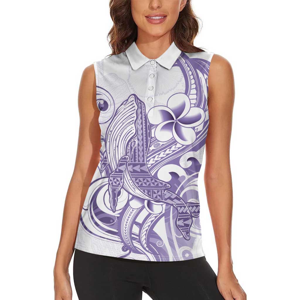 Purple Hawaii Women Sleeveless Polo Shirt Humpback Whale Tattoo Polynesian Tribal Ocean Vibes