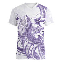 Purple Hawaii Women V-Neck T-Shirt Humpback Whale Tattoo Polynesian Tribal Ocean Vibes