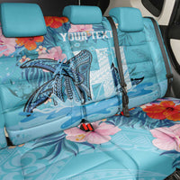 Personalised Hawaii Back Car Seat Cover Humpback Whale Tattoo With Tropical Flowers