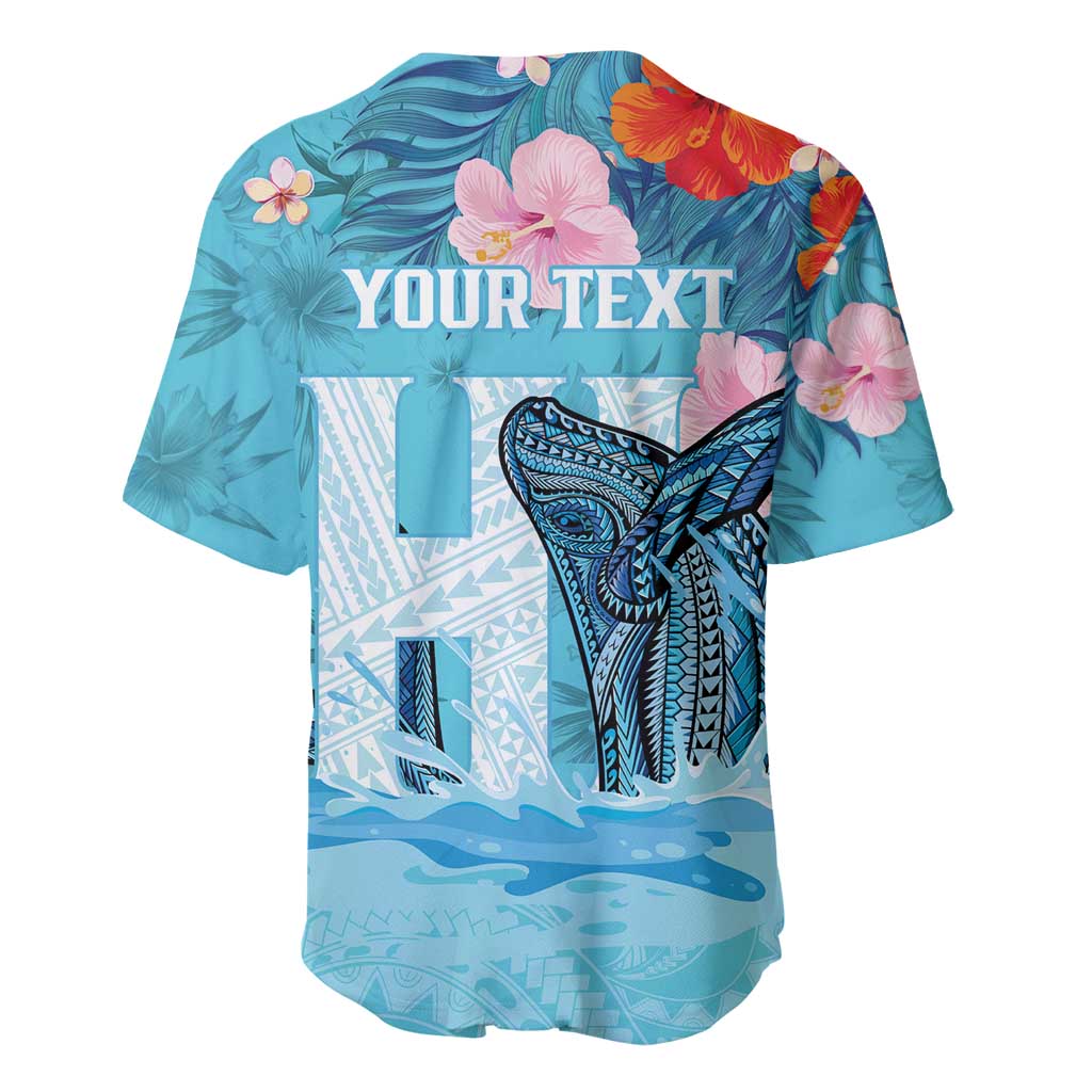 Personalised Hawaii Baseball Jersey Humpback Whale Tattoo With Tropical Flowers