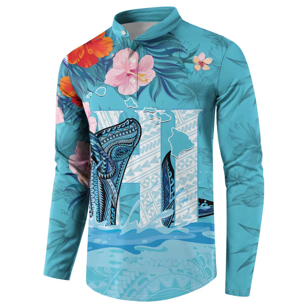 Personalised Hawaii Button Sweatshirt Humpback Whale Tattoo With Tropical Flowers