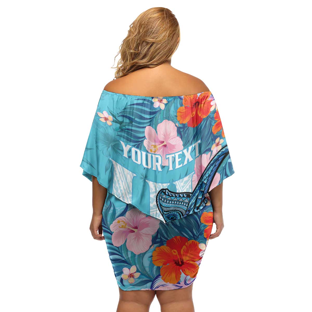 Personalised Hawaii Family Matching Off Shoulder Short Dress and Hawaiian Shirt Humpback Whale Tattoo With Tropical Flowers LT14 - Polynesian Pride