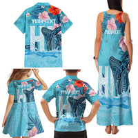 Personalised Hawaii Family Matching Tank Maxi Dress and Hawaiian Shirt Humpback Whale Tattoo With Tropical Flowers LT14 - Polynesian Pride