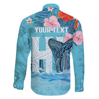 Personalised Hawaii Family Matching Tank Maxi Dress and Hawaiian Shirt Humpback Whale Tattoo With Tropical Flowers LT14 - Polynesian Pride