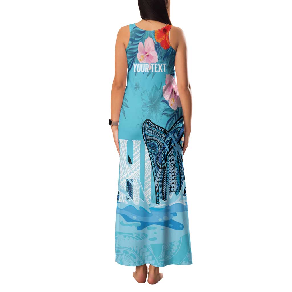 Personalised Hawaii Family Matching Tank Maxi Dress and Hawaiian Shirt Humpback Whale Tattoo With Tropical Flowers LT14 - Polynesian Pride