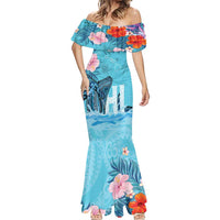 Personalised Hawaii Mermaid Dress Humpback Whale Tattoo With Tropical Flowers