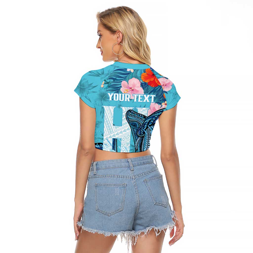Personalised Hawaii Raglan Cropped T Shirt Humpback Whale Tattoo With Tropical Flowers