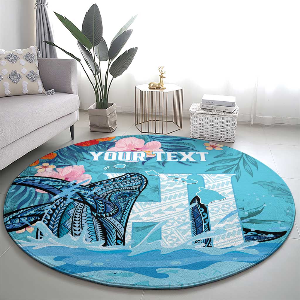 Personalised Hawaii Round Carpet Humpback Whale Tattoo With Tropical Flowers
