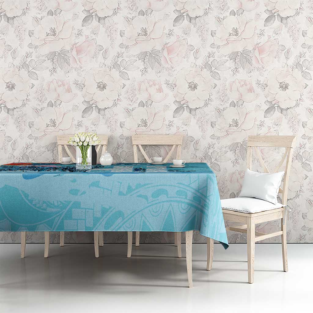 Personalised Hawaii Tablecloth Humpback Whale Tattoo With Tropical Flowers