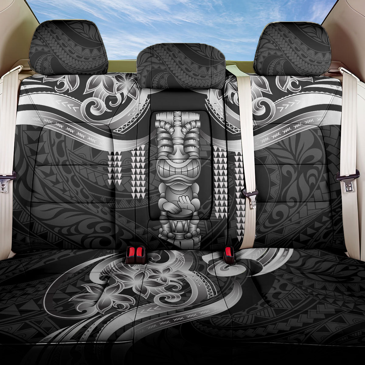 Tiki Drum Hawaii Back Car Seat Cover Hawaiian Kakau Tattoo Style
