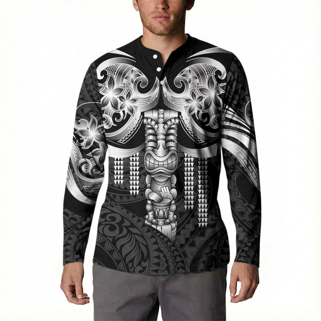 Tiki Drum Hawaii Button Sweatshirt Hawaiian Kakau Tattoo Style