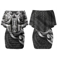 Tiki Drum Hawaii Couples Matching Off Shoulder Short Dress and Long Sleeve Button Shirt Hawaiian Kakau Tattoo Style