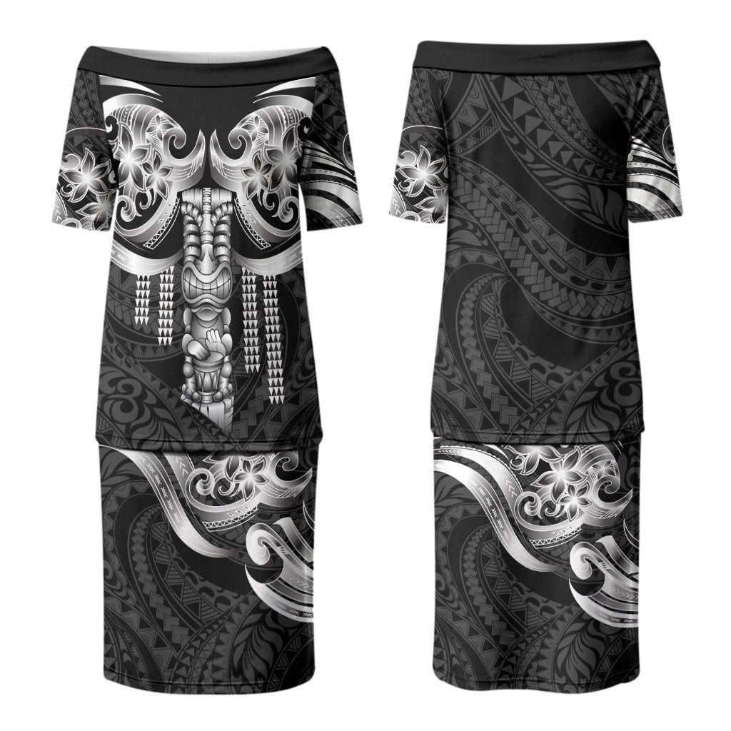 Tiki Drum Hawaii Couples Matching Puletasi and Hawaiian Shirt Hawaiian Kakau Tattoo Style