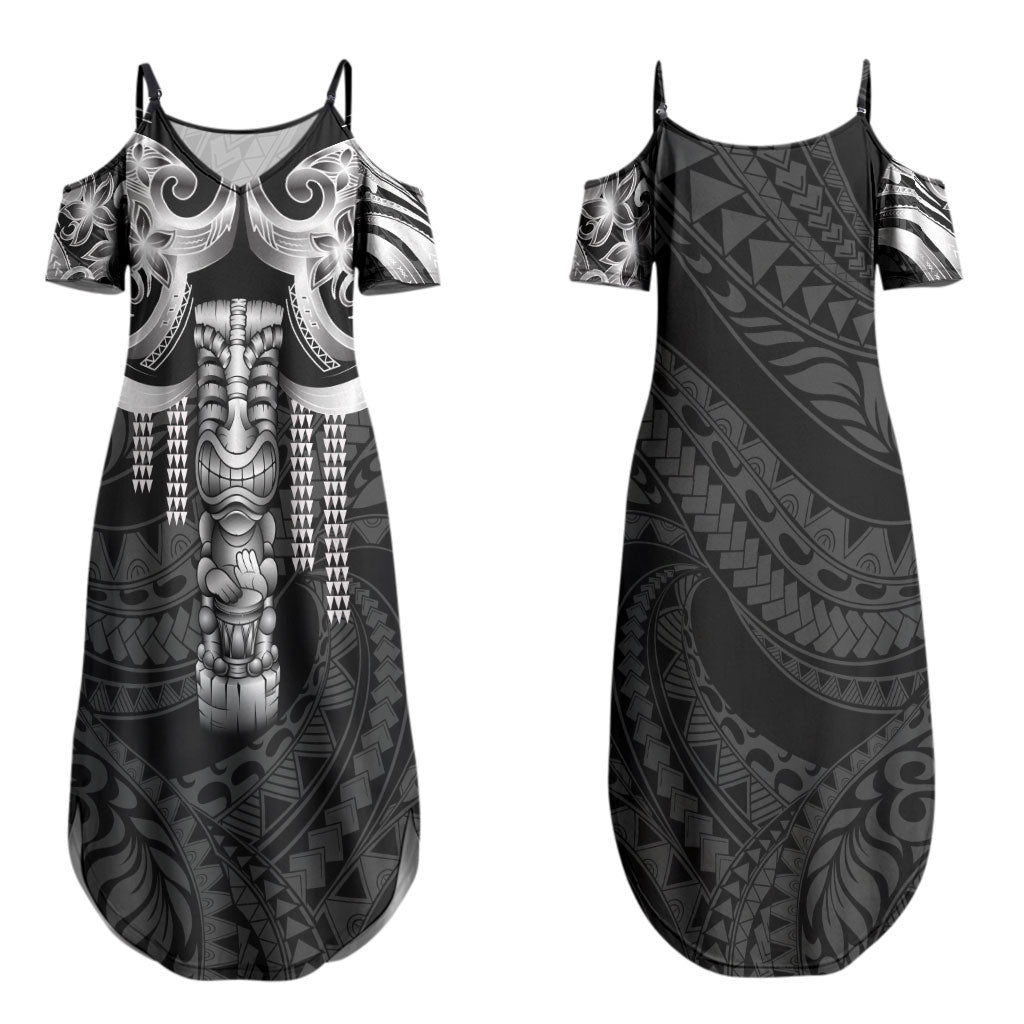 Tiki Drum Hawaii Couples Matching Summer Maxi Dress and Long Sleeve Button Shirt Hawaiian Kakau Tattoo Style