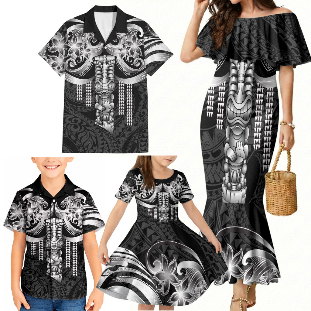 Tiki Drum Hawaii Family Matching Mermaid Dress and Hawaiian Shirt Hawaiian Kakau Tattoo Style