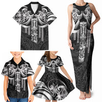 Tiki Drum Hawaii Family Matching Tank Maxi Dress and Hawaiian Shirt Hawaiian Kakau Tattoo Style