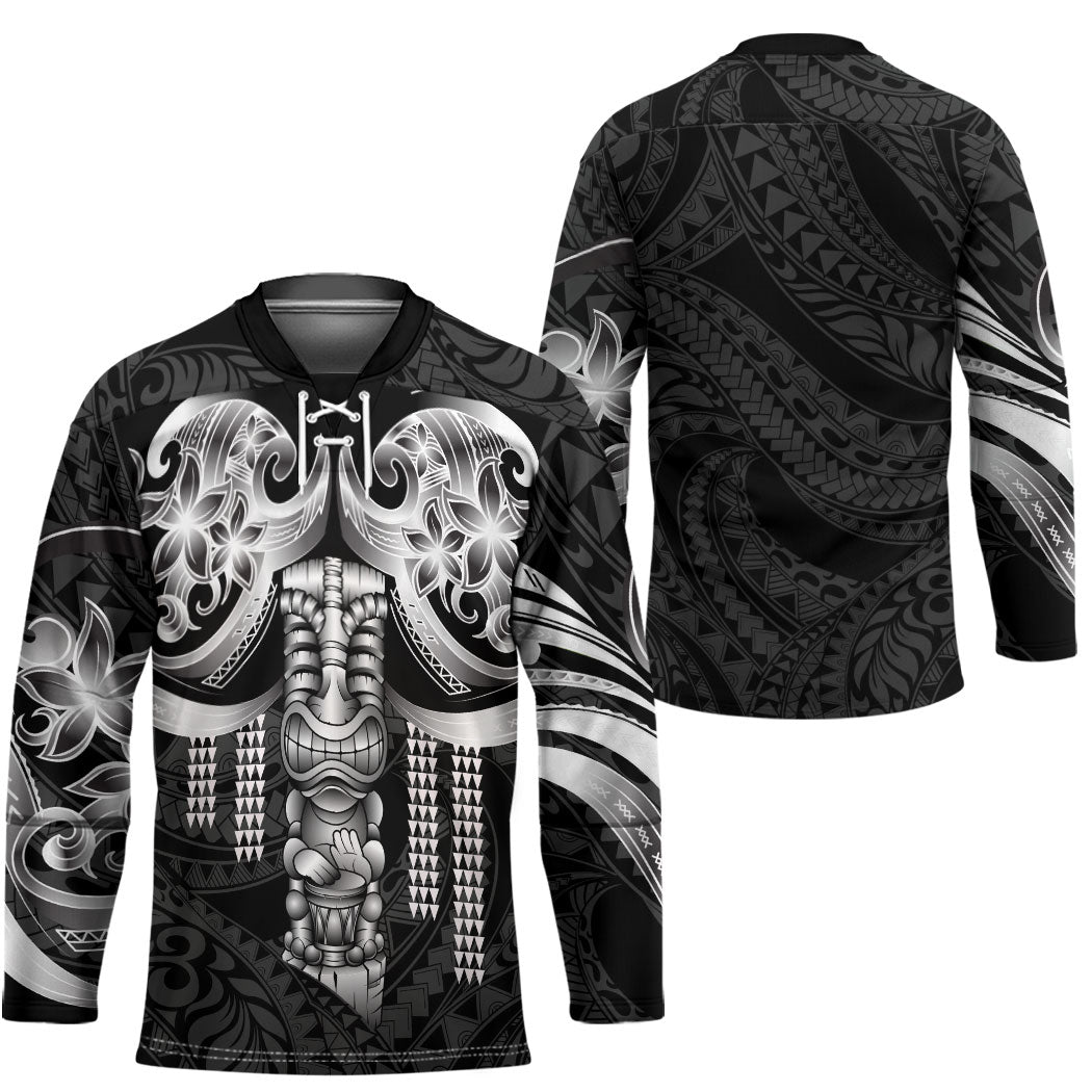 Tiki Drum Hawaii Hockey Jersey Hawaiian Kakau Tattoo Style