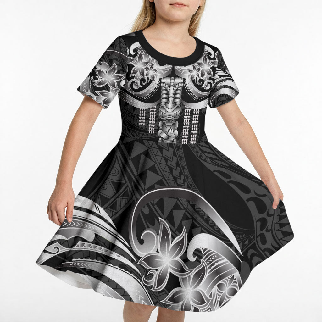 Tiki Drum Hawaii Kid Short Sleeve Dress Hawaiian Kakau Tattoo Style