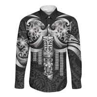 Tiki Drum Hawaii Long Sleeve Button Shirt Hawaiian Kakau Tattoo Style
