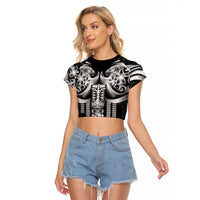 Tiki Drum Hawaii Raglan Cropped T Shirt Hawaiian Kakau Tattoo Style