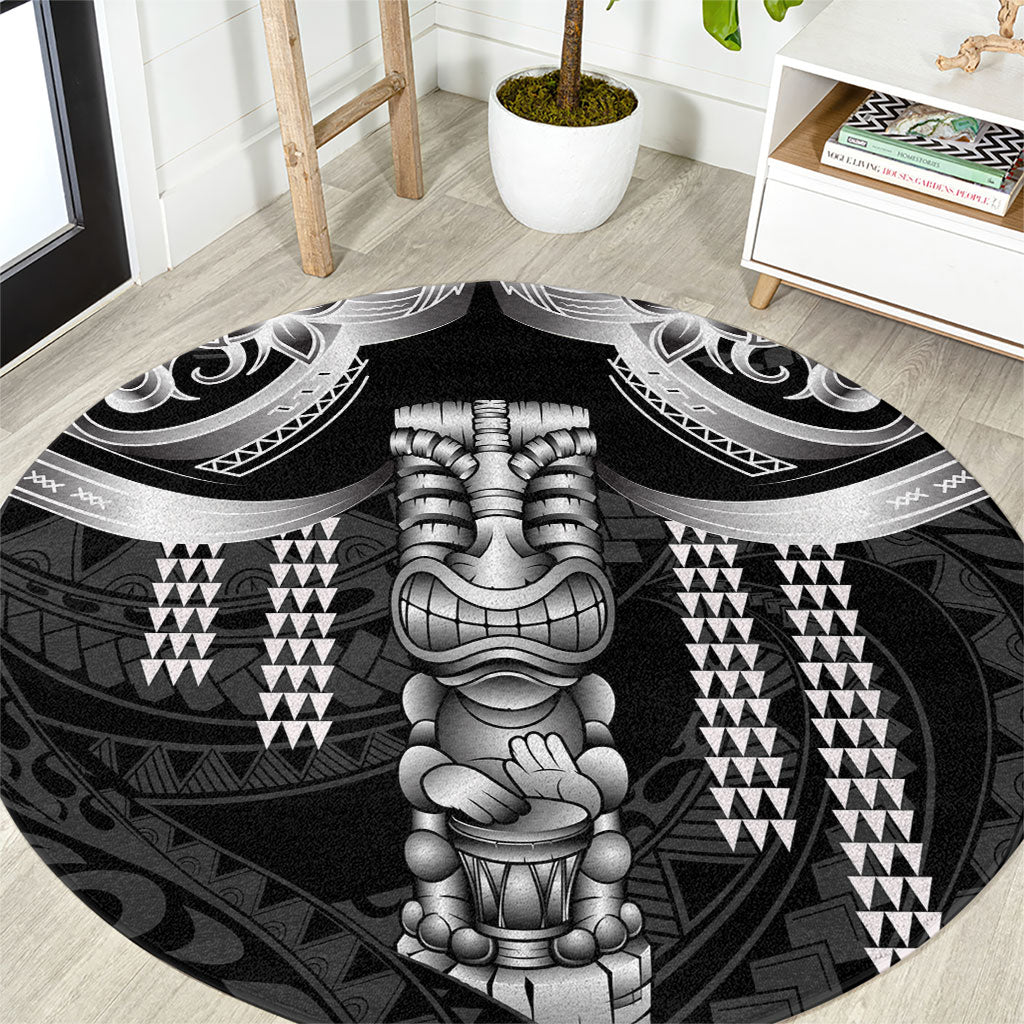 Tiki Drum Hawaii Round Carpet Hawaiian Kakau Tattoo Style LT14 Black - Polynesian Pride