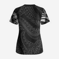 Tiki Drum Hawaii Scrub Top Hawaiian Kakau Tattoo Style