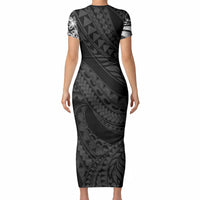 Tiki Drum Hawaii Short Sleeve Bodycon Dress Hawaiian Kakau Tattoo Style