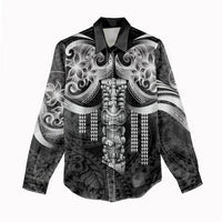 Tiki Drum Hawaii Women Casual Shirt Hawaiian Kakau Tattoo Style