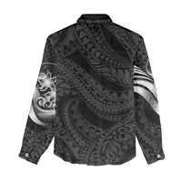 Tiki Drum Hawaii Women Casual Shirt Hawaiian Kakau Tattoo Style