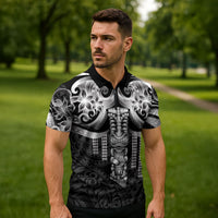 Tiki Drum Hawaii Zipper Polo Shirt Hawaiian Kakau Tattoo Style