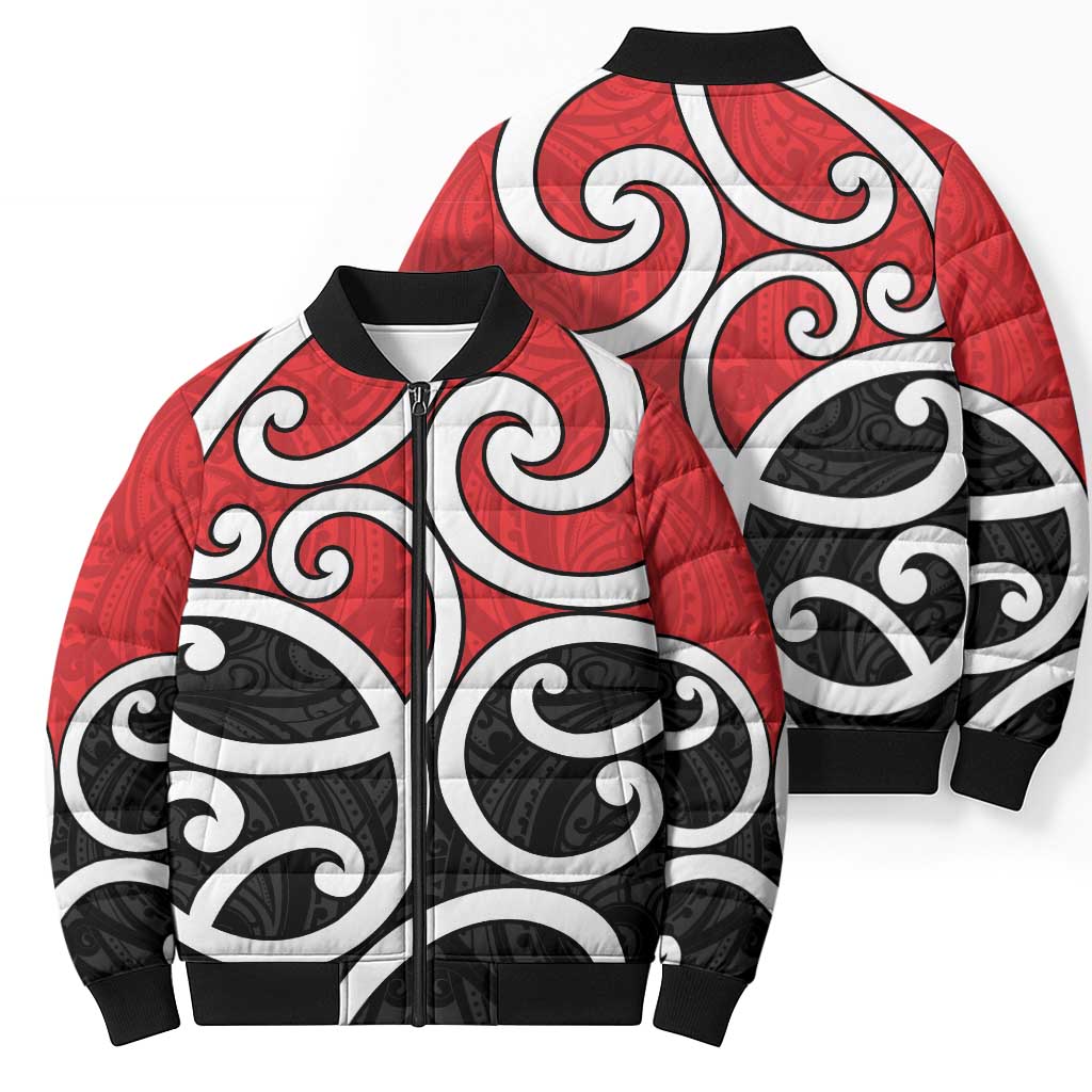 New Zealand Bomber Puffer Jacket Maori Koru Tino Rangatiratanga Color - Polynesian Pride