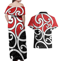 New Zealand Couples Matching Off Shoulder Maxi Dress and Hawaiian Shirt Maori Koru Tino Rangatiratanga Color LT14 - Polynesian Pride