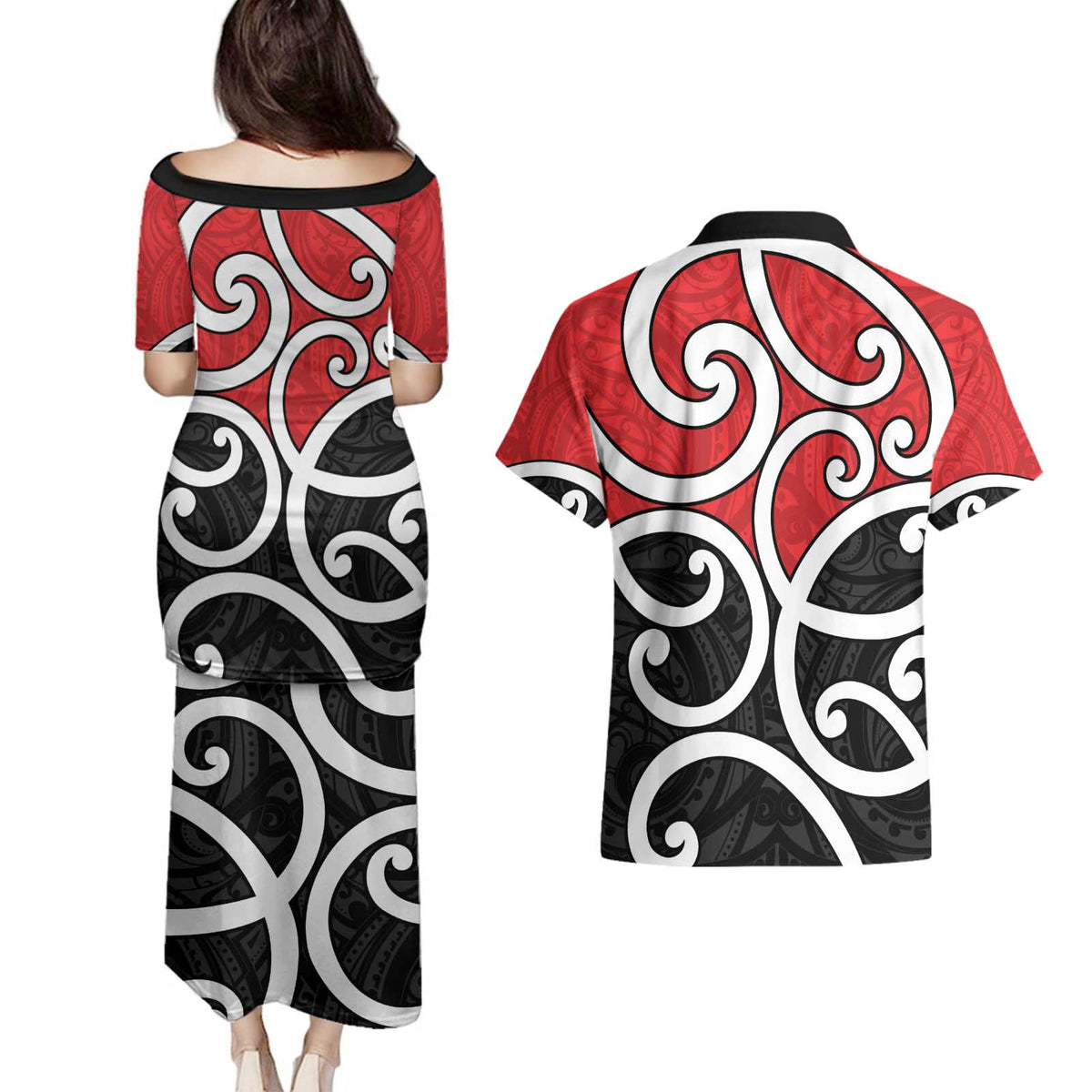 New Zealand Couples Matching Puletasi and Hawaiian Shirt Maori Koru Tino Rangatiratanga Color LT14 - Polynesian Pride