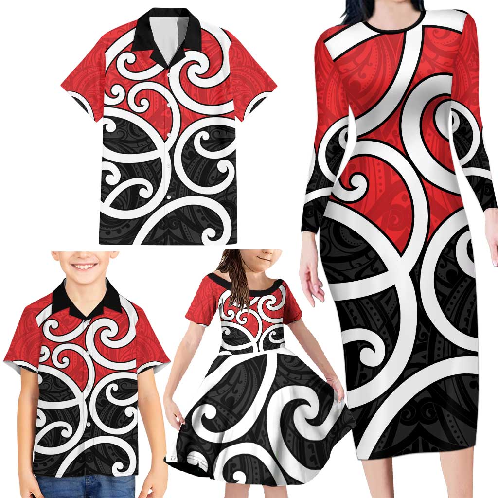 New Zealand Family Matching Long Sleeve Bodycon Dress and Hawaiian Shirt Maori Koru Tino Rangatiratanga Color LT14 - Polynesian Pride