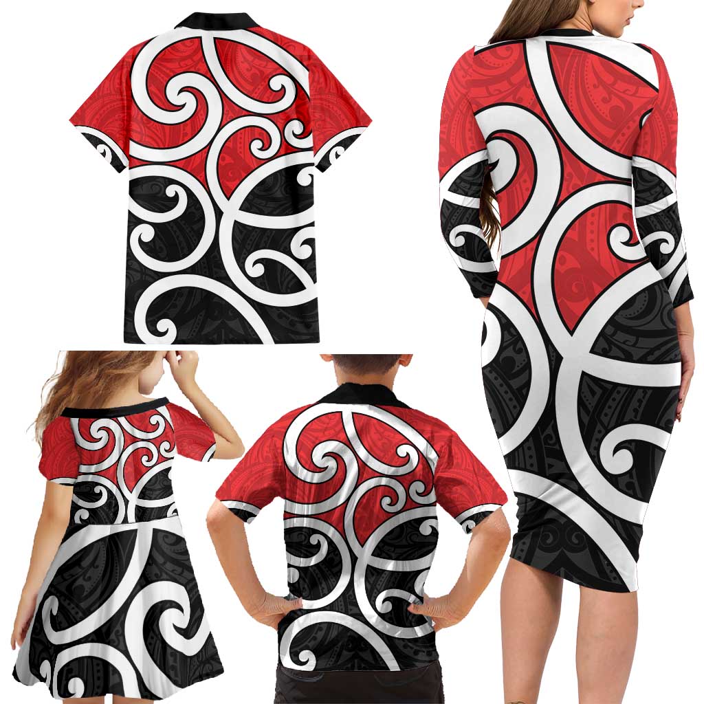 New Zealand Family Matching Long Sleeve Bodycon Dress and Hawaiian Shirt Maori Koru Tino Rangatiratanga Color LT14 - Polynesian Pride