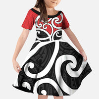 New Zealand Family Matching Mermaid Dress and Hawaiian Shirt Maori Koru Tino Rangatiratanga Color LT14 Daughter's Dress Red - Polynesian Pride