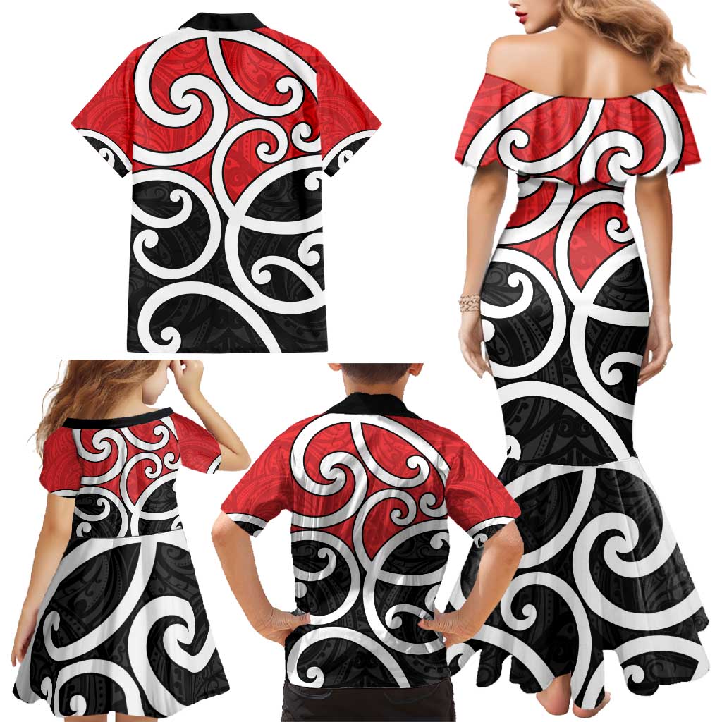 New Zealand Family Matching Mermaid Dress and Hawaiian Shirt Maori Koru Tino Rangatiratanga Color LT14 - Polynesian Pride