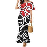 New Zealand Family Matching Mermaid Dress and Hawaiian Shirt Maori Koru Tino Rangatiratanga Color LT14 Mom's Dress Red - Polynesian Pride