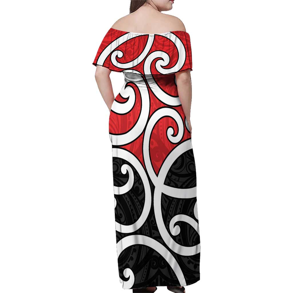 New Zealand Family Matching Off Shoulder Maxi Dress and Hawaiian Shirt Maori Koru Tino Rangatiratanga Color LT14 - Polynesian Pride