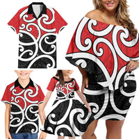 New Zealand Family Matching Off Shoulder Short Dress and Hawaiian Shirt Maori Koru Tino Rangatiratanga Color LT14 - Polynesian Pride