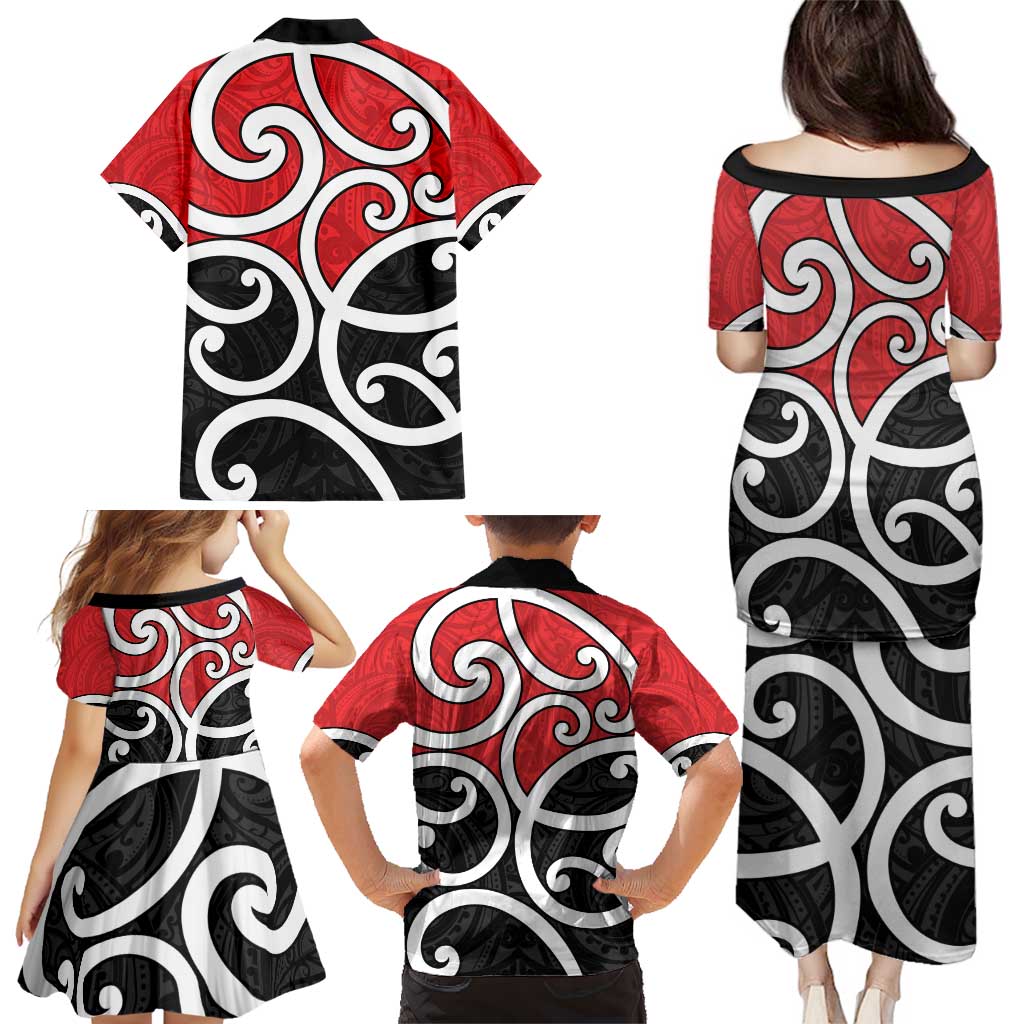 New Zealand Family Matching Puletasi and Hawaiian Shirt Maori Koru Tino Rangatiratanga Color - Polynesian Pride