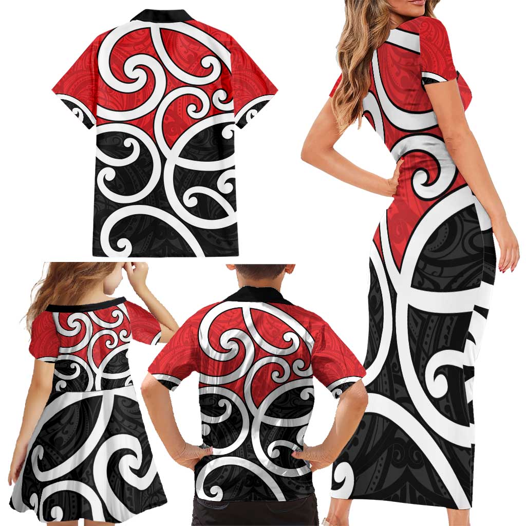 New Zealand Family Matching Short Sleeve Bodycon Dress and Hawaiian Shirt Maori Koru Tino Rangatiratanga Color LT14 - Polynesian Pride