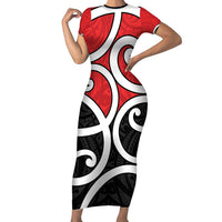 New Zealand Family Matching Short Sleeve Bodycon Dress and Hawaiian Shirt Maori Koru Tino Rangatiratanga Color LT14 Mom's Dress Red - Polynesian Pride
