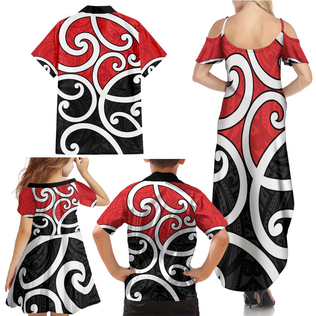 New Zealand Family Matching Summer Maxi Dress and Hawaiian Shirt Maori Koru Tino Rangatiratanga Color LT14 - Polynesian Pride